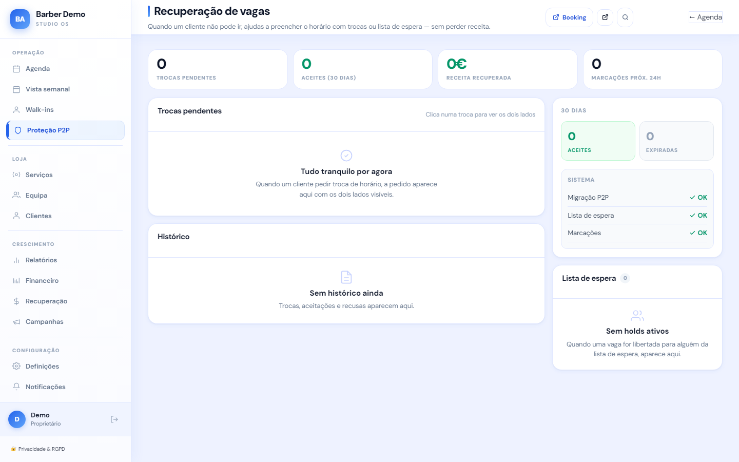 Interface de troca de horários entre clientes