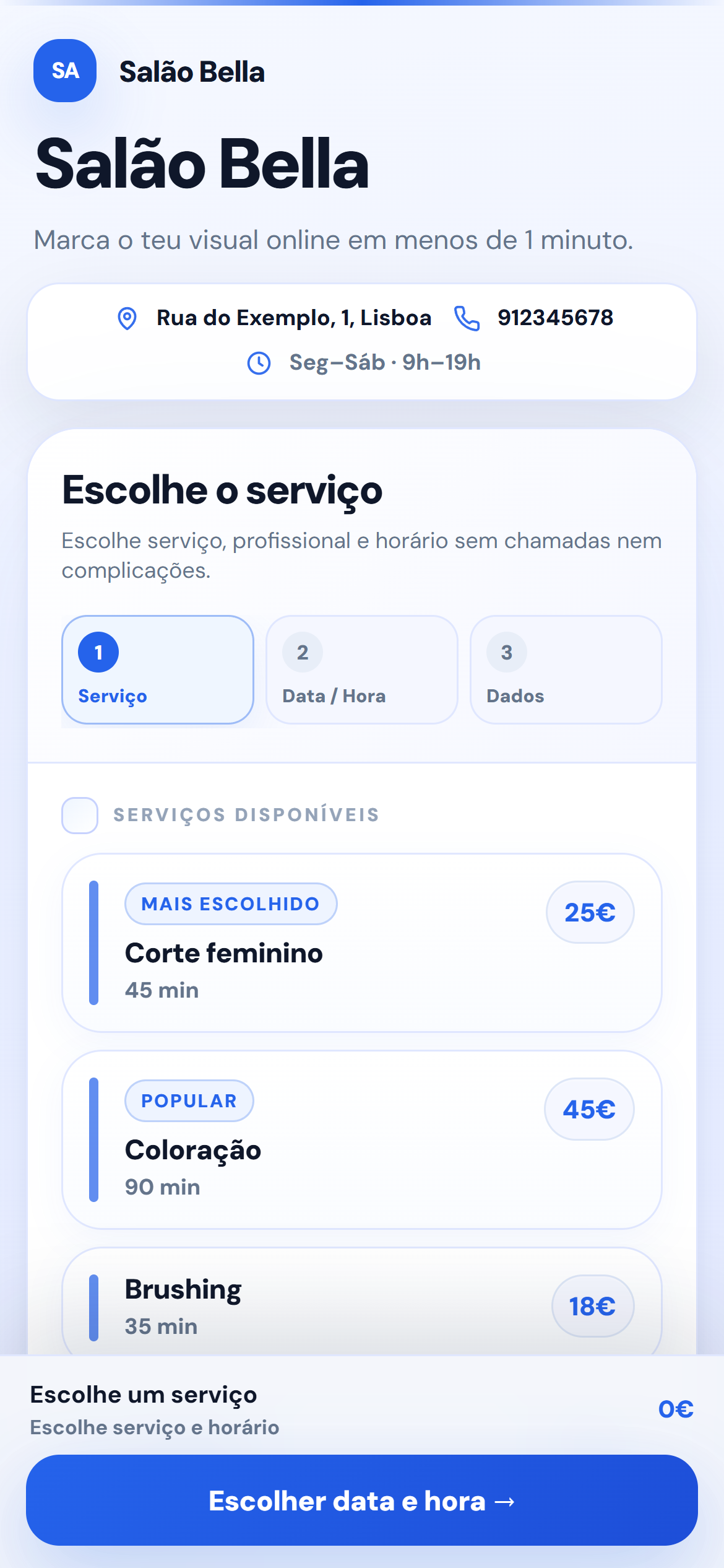 Marcações online para salão de cabeleireiro