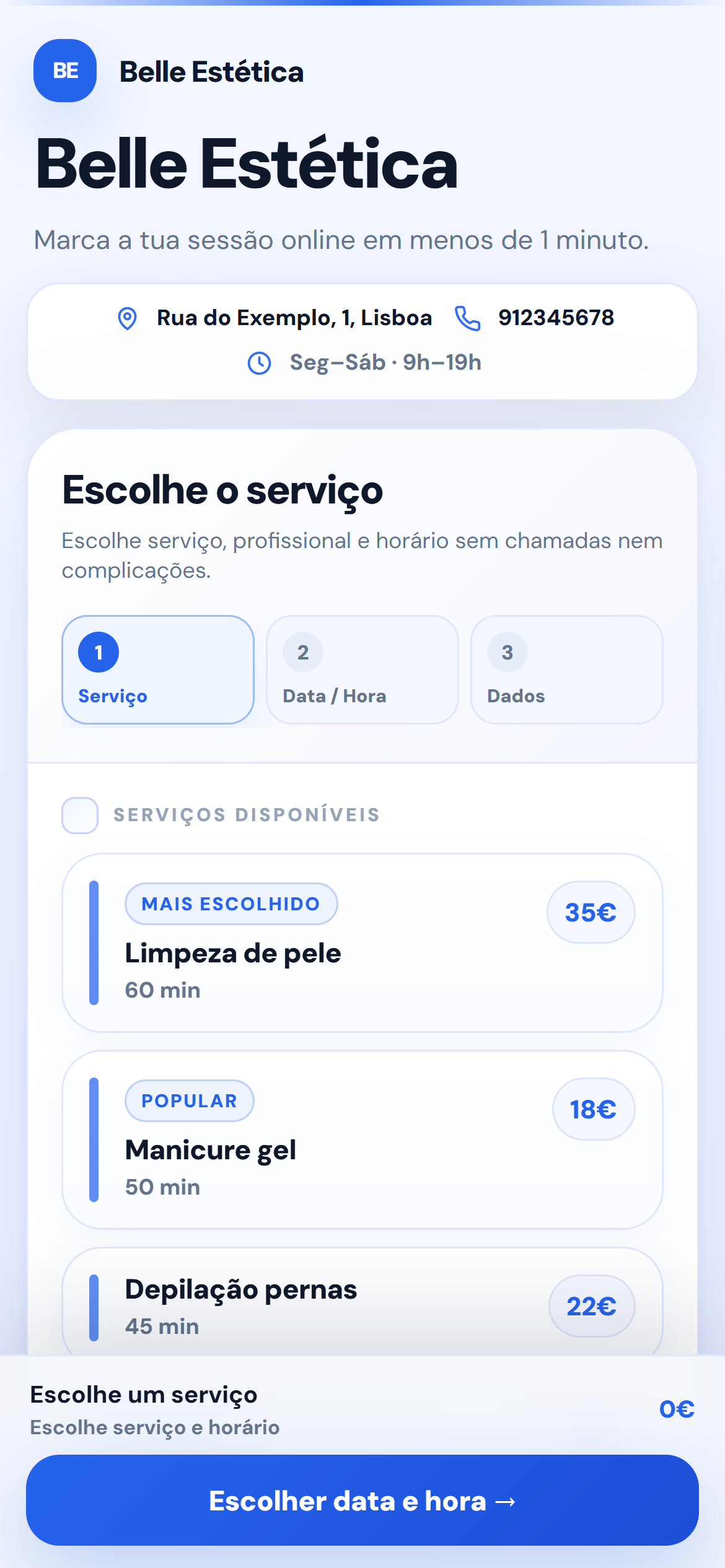 Marcações online para estética e unhas
